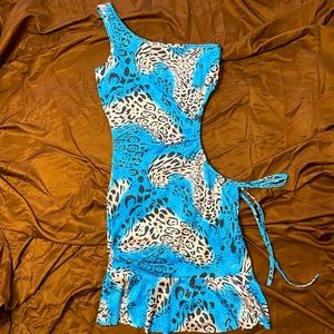 Abstract Print One Shoulder Cut Out Dress